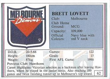 1992 AFL Regina #62 Brett Lovett Back